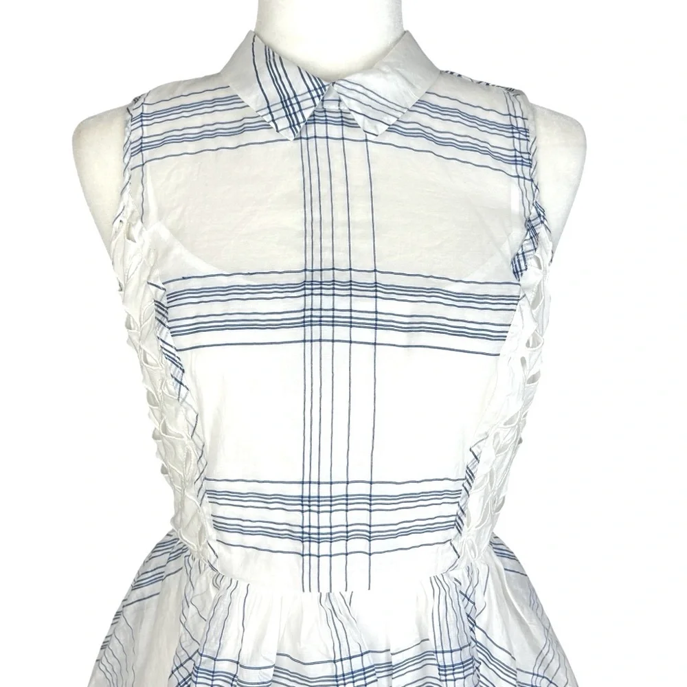 Anthropologie Moulinette Soeurs 6 Seaplane Dress Blue White Windowpane - Picture 6 of 16